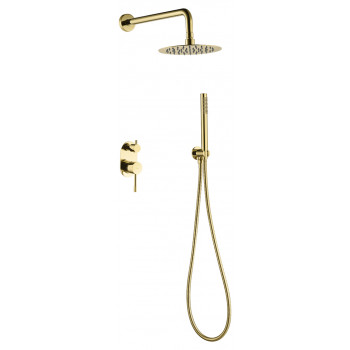 Смеситель встроенный + верхний+ ручной душ, Uno. Gold