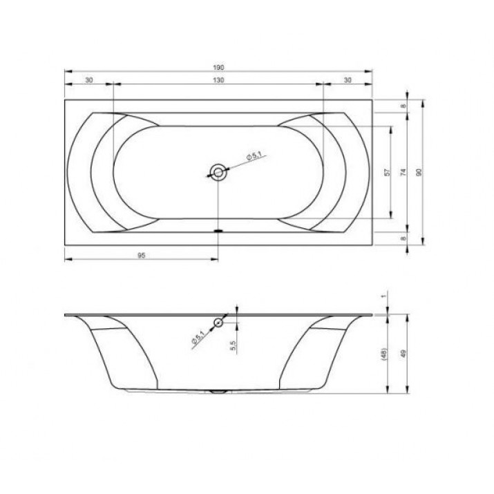Встраиваемая акриловая ванна Riho Linares 190х90 R (комплект)